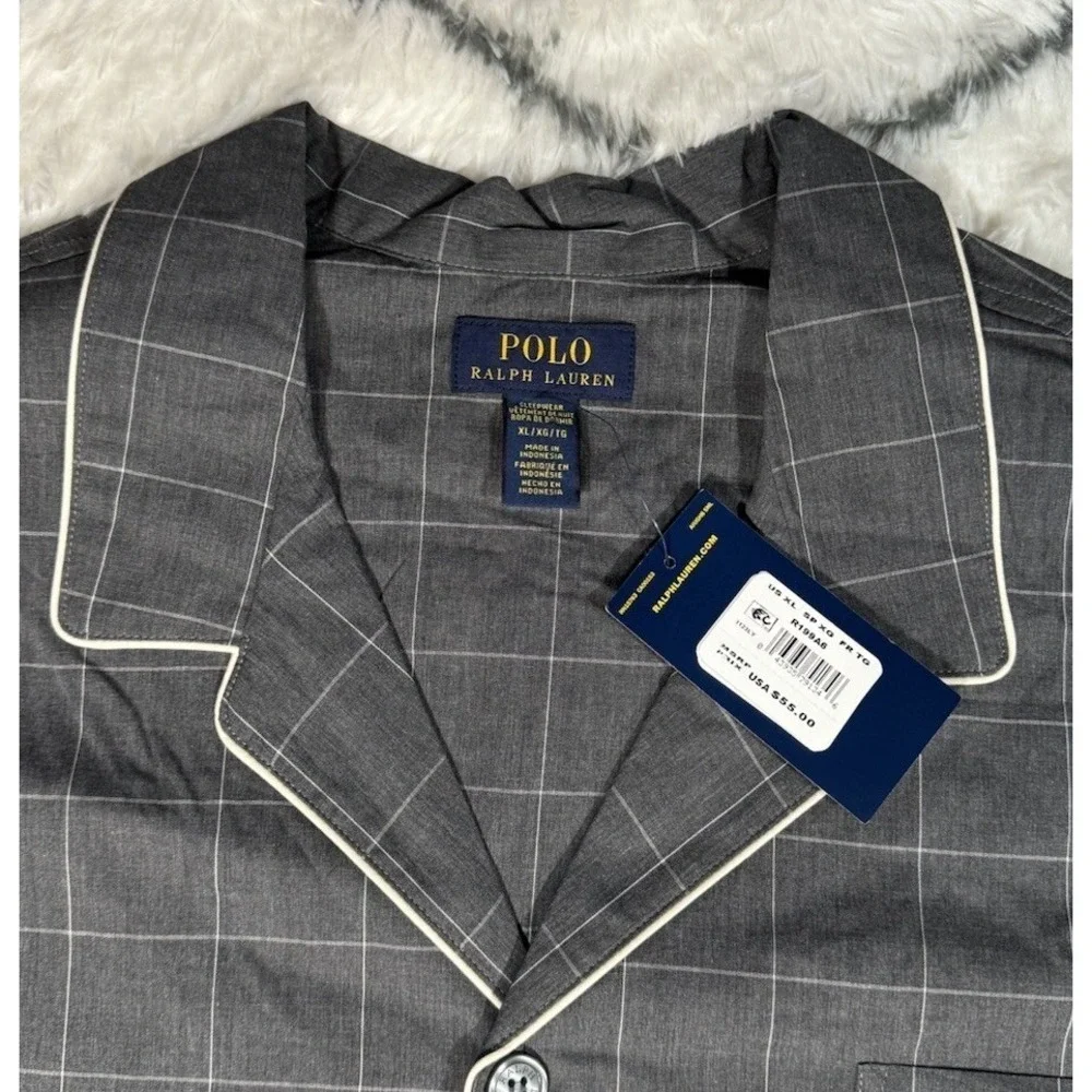 POLO RALPH LAUREN Plaid Pajama Sleep Shirt PJ Sleepwear Gray Men's XL *NEW* $55